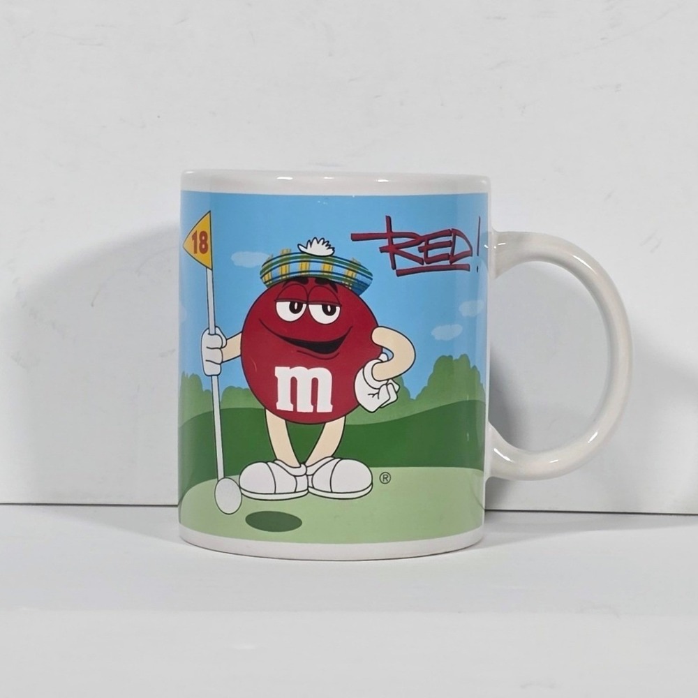 Galerie M&M's Sports Coffee Mug Red Golf Blue Football 2002 White Ceramic 12oz